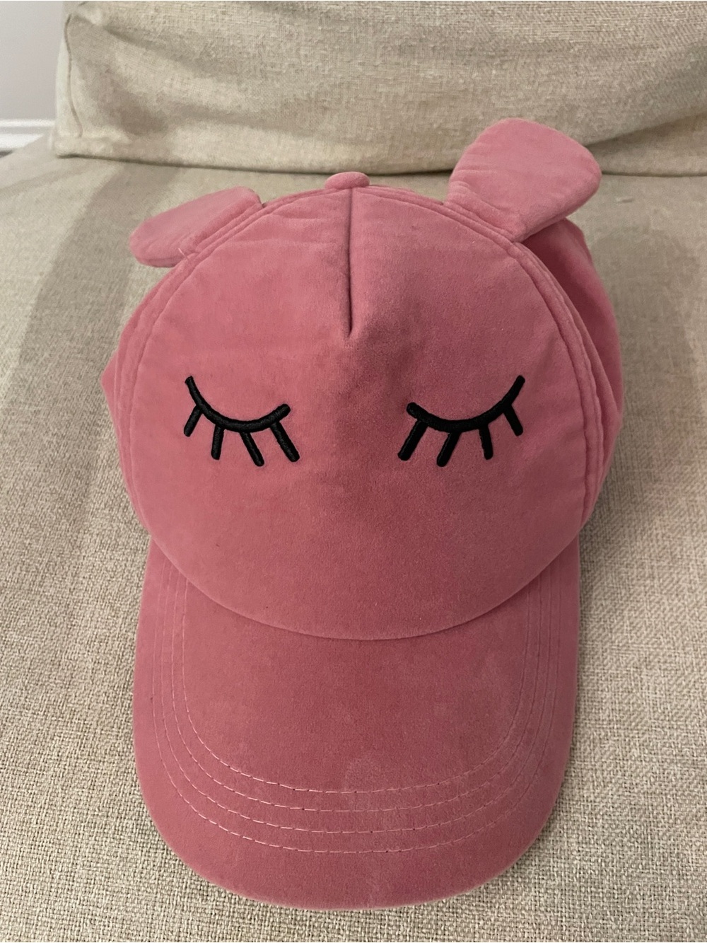 David and Young Pink Novelty Ear Baseball Cap with Eyelash Embroidery